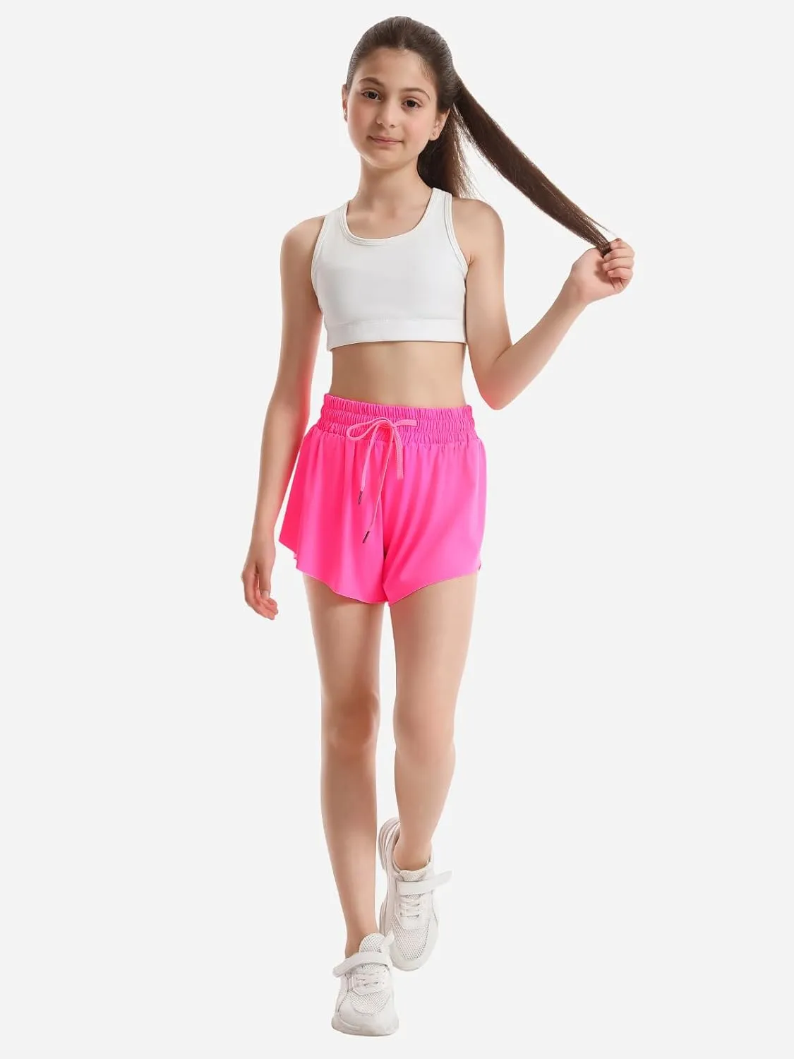 3 Packs Girls Butterfly Shorts 2 in 1 Girls Athletic Shorts Youth Flowy Shorts for Active, Running,Basketball