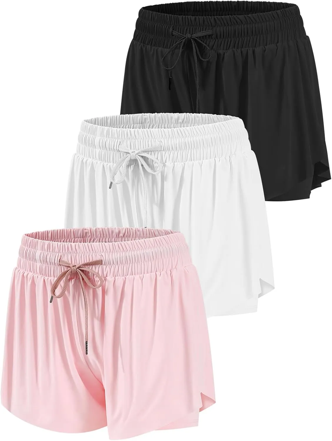 3 Packs Girls Butterfly Shorts 2 in 1 Girls Athletic Shorts Youth Flowy Shorts for Active, Running,Basketball