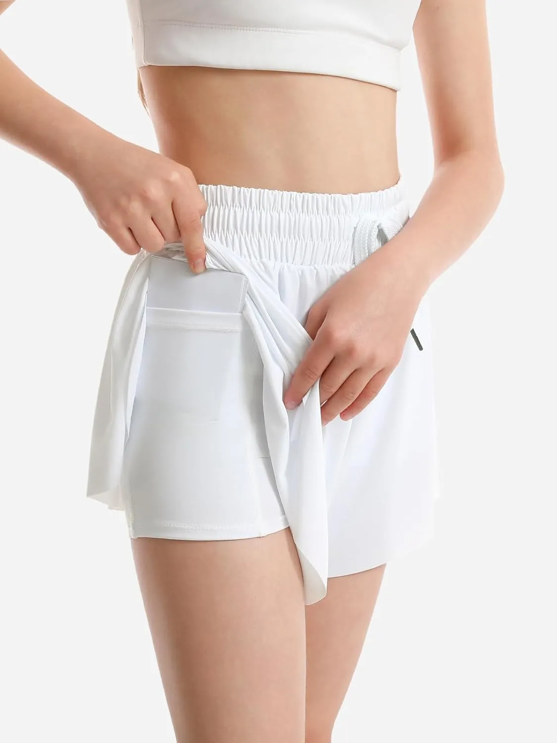 3 Packs Girls Butterfly Shorts 2 in 1 Girls Athletic Shorts Youth Flowy Shorts for Active, Running,Basketball