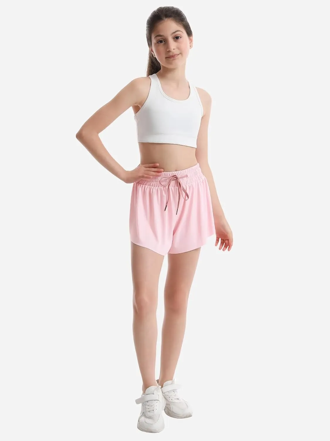 3 Packs Girls Butterfly Shorts 2 in 1 Girls Athletic Shorts Youth Flowy Shorts for Active, Running,Basketball