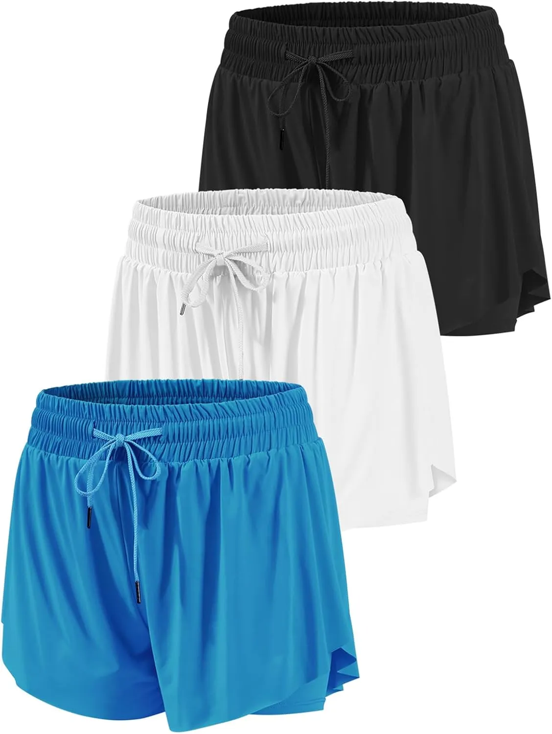 3 Packs Girls Butterfly Shorts 2 in 1 Girls Athletic Shorts Youth Flowy Shorts for Active, Running,Basketball