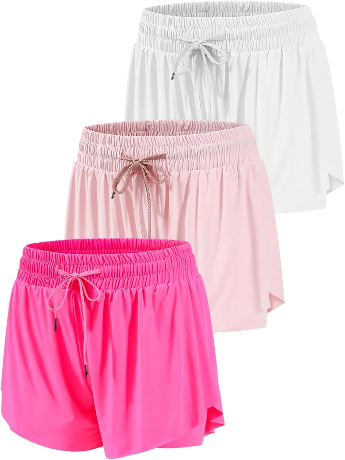 3 Packs Girls Butterfly Shorts 2 in 1 Girls Athletic Shorts Youth Flowy Shorts for Active, Running,Basketball