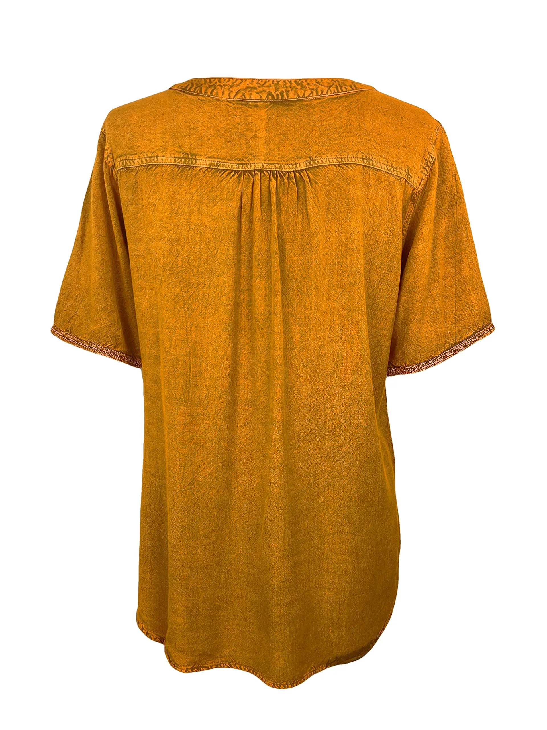 9011 B Bohemian Mandarin Style Three Button Embroidered Shirt Blouse