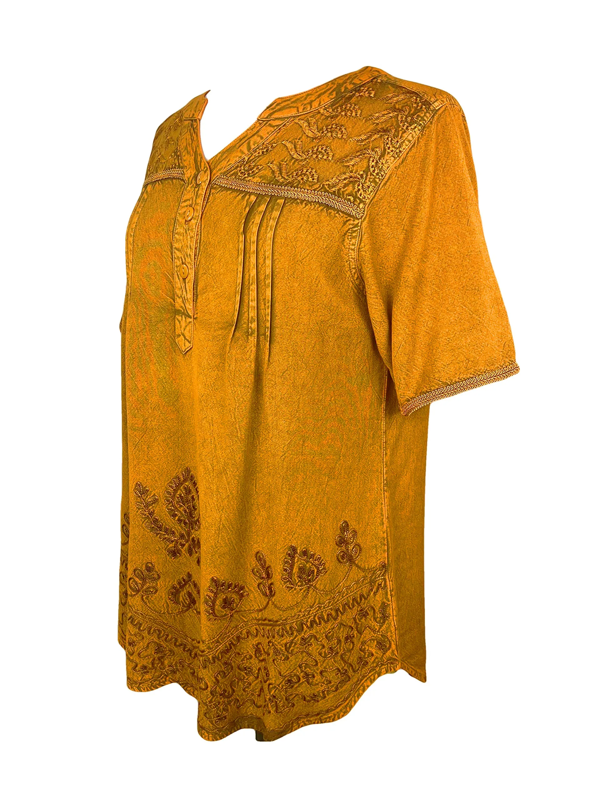 9011 B Bohemian Mandarin Style Three Button Embroidered Shirt Blouse