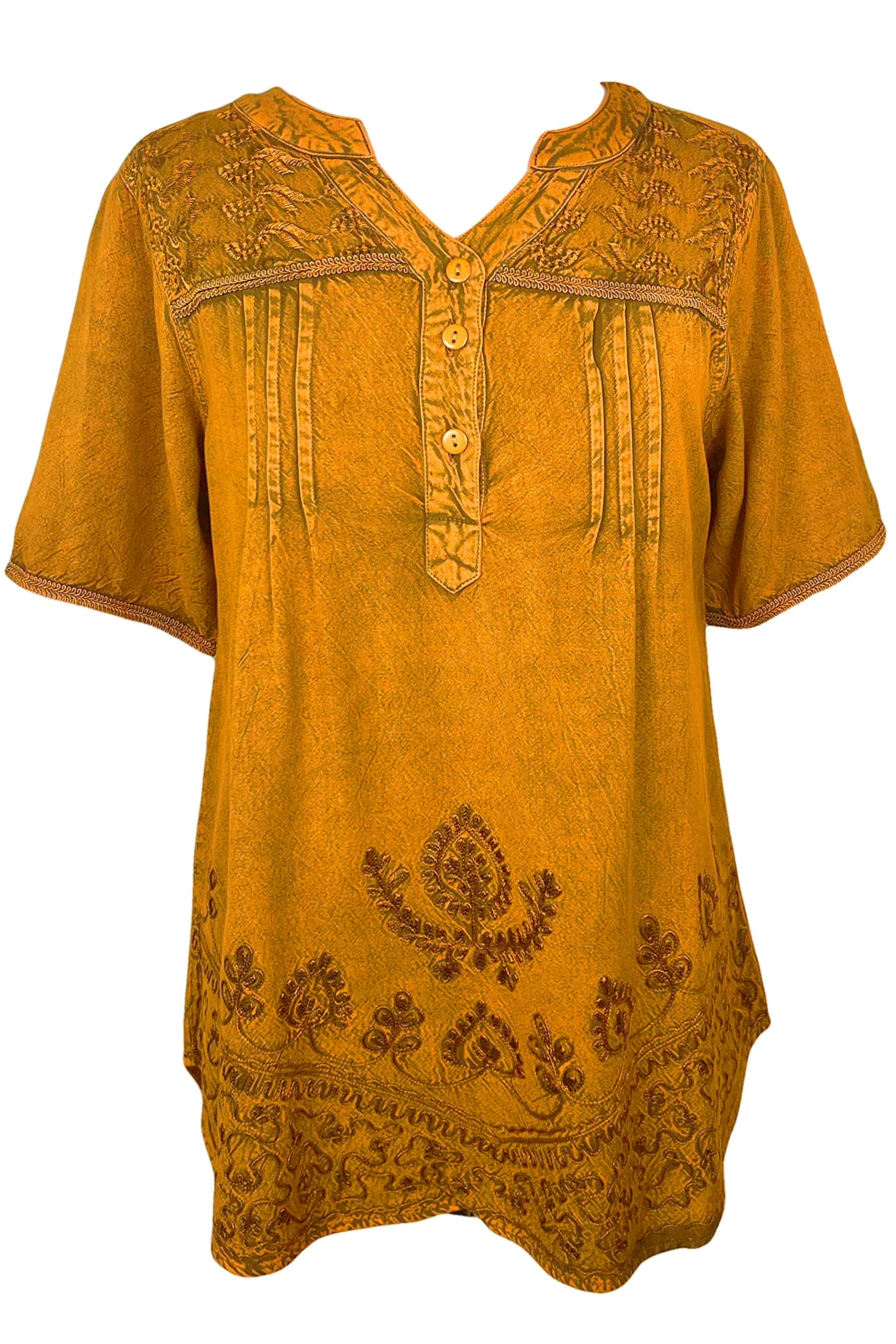 9011 B Bohemian Mandarin Style Three Button Embroidered Shirt Blouse