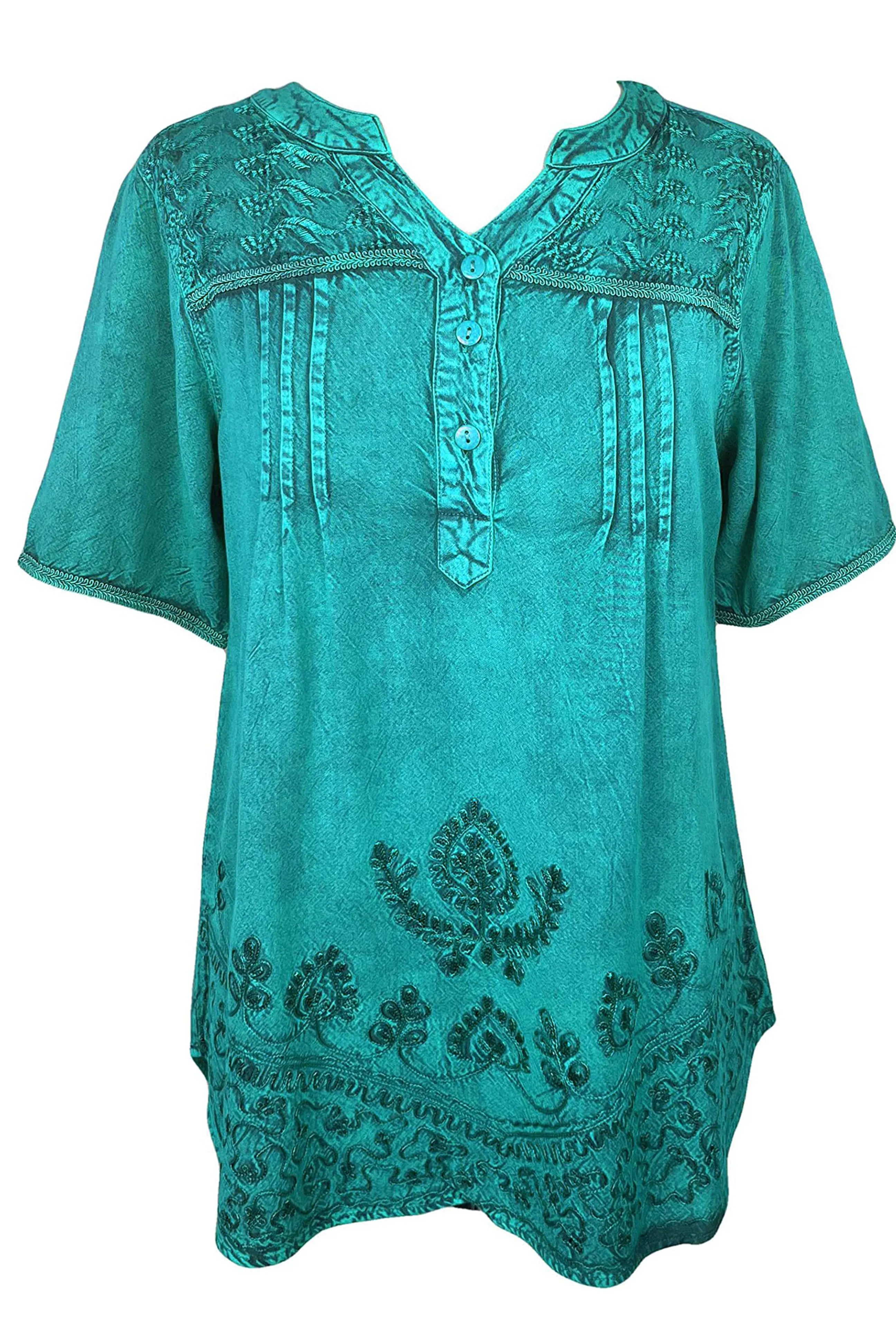 9011 B Bohemian Mandarin Style Three Button Embroidered Shirt Blouse