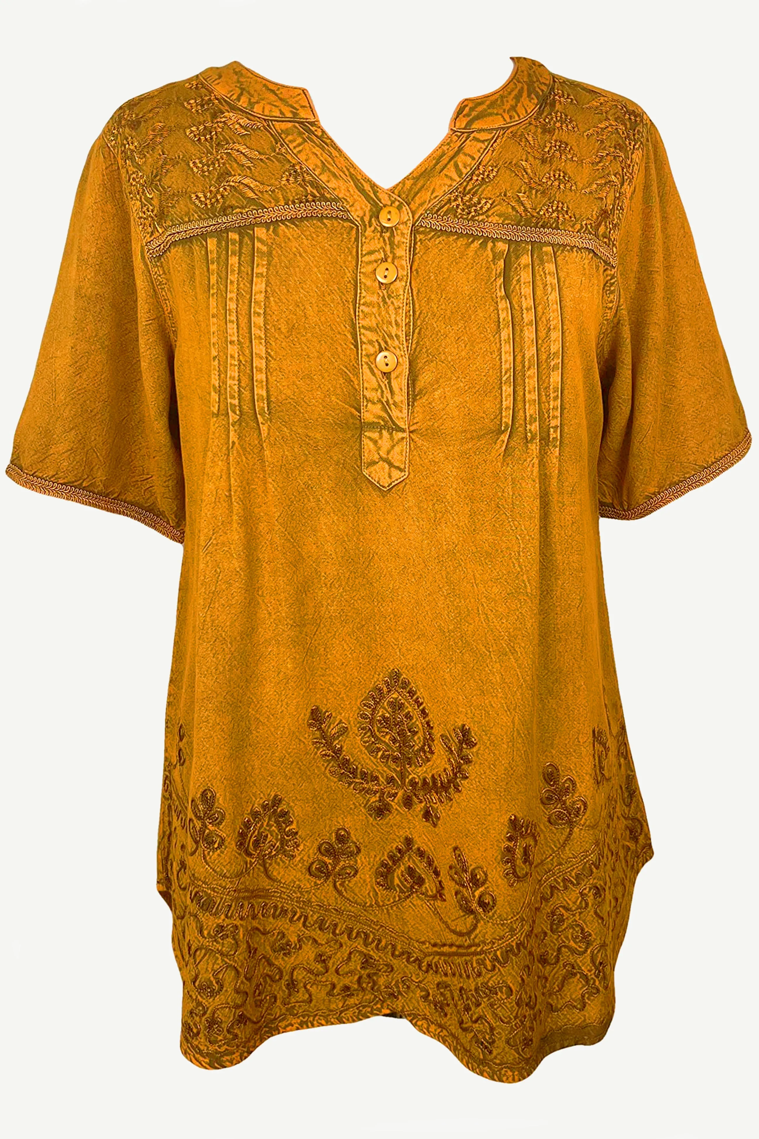 9011 B Bohemian Mandarin Style Three Button Embroidered Shirt Blouse