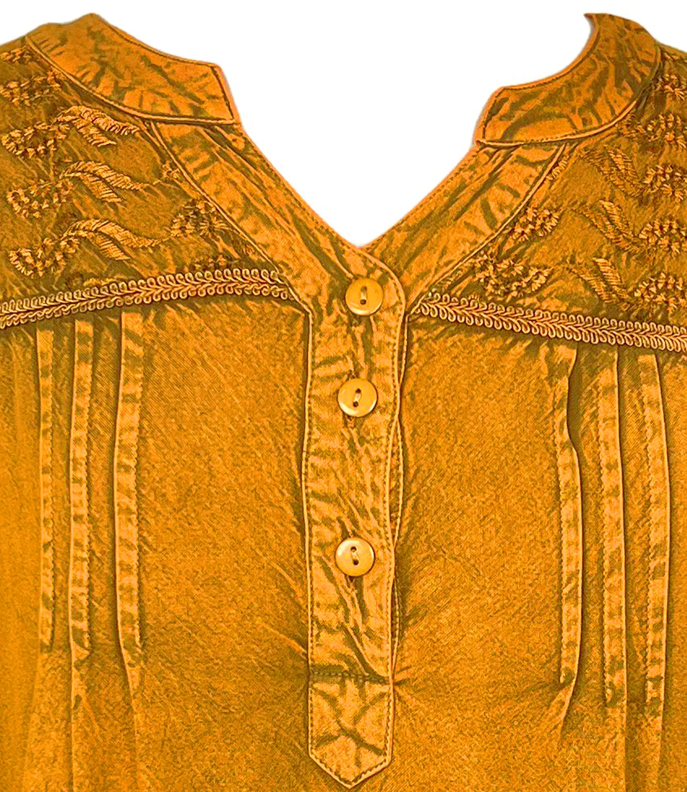 9011 B Bohemian Mandarin Style Three Button Embroidered Shirt Blouse