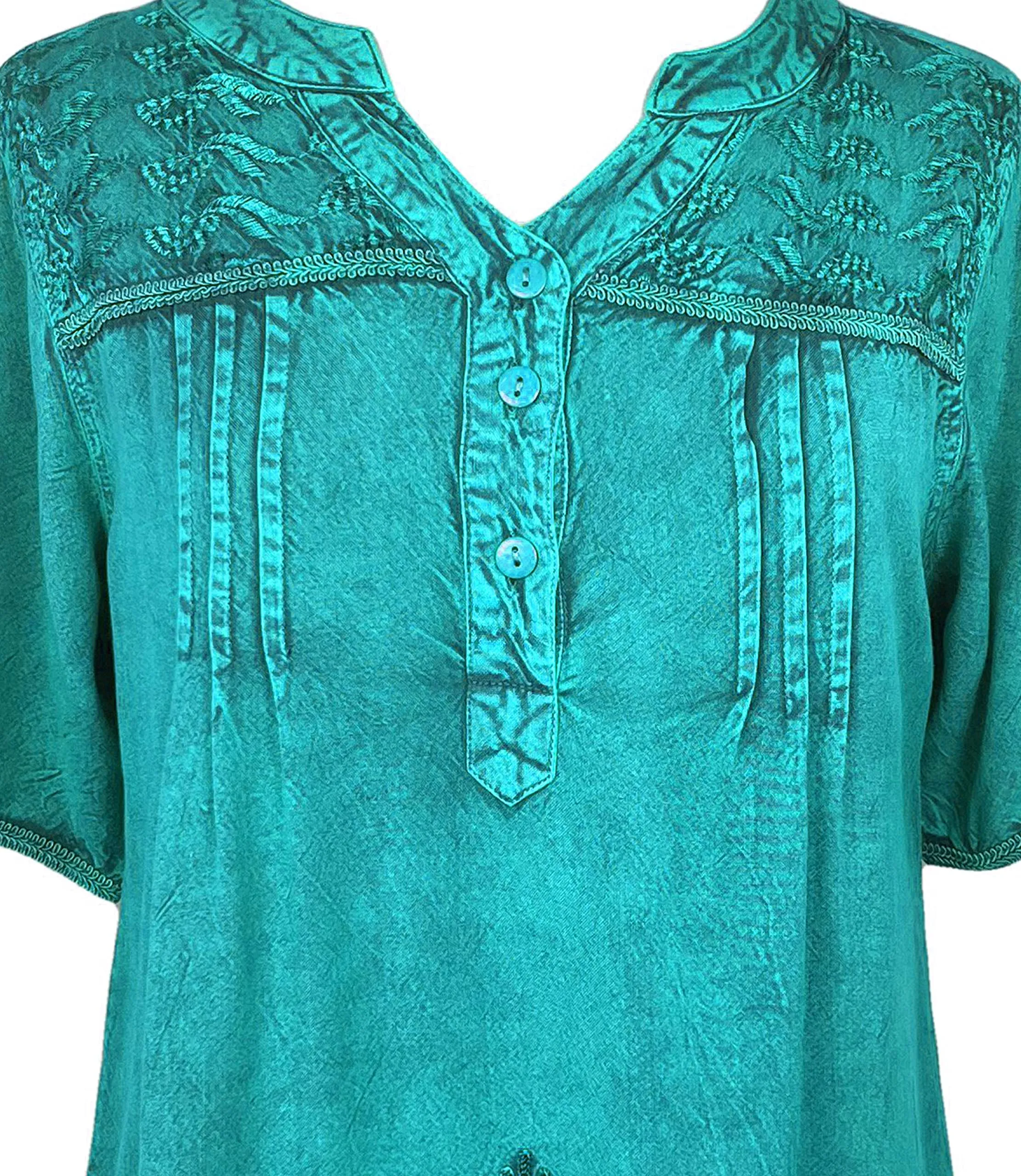 9011 B Bohemian Mandarin Style Three Button Embroidered Shirt Blouse
