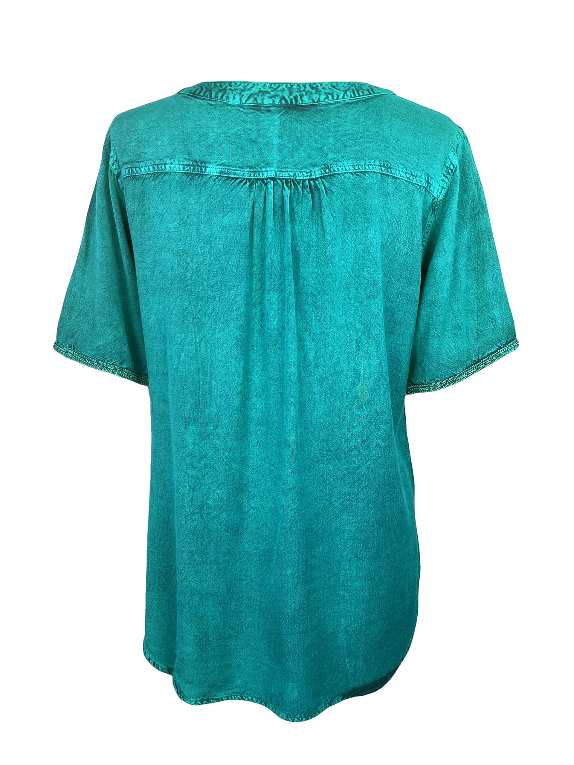 9011 B Bohemian Mandarin Style Three Button Embroidered Shirt Blouse
