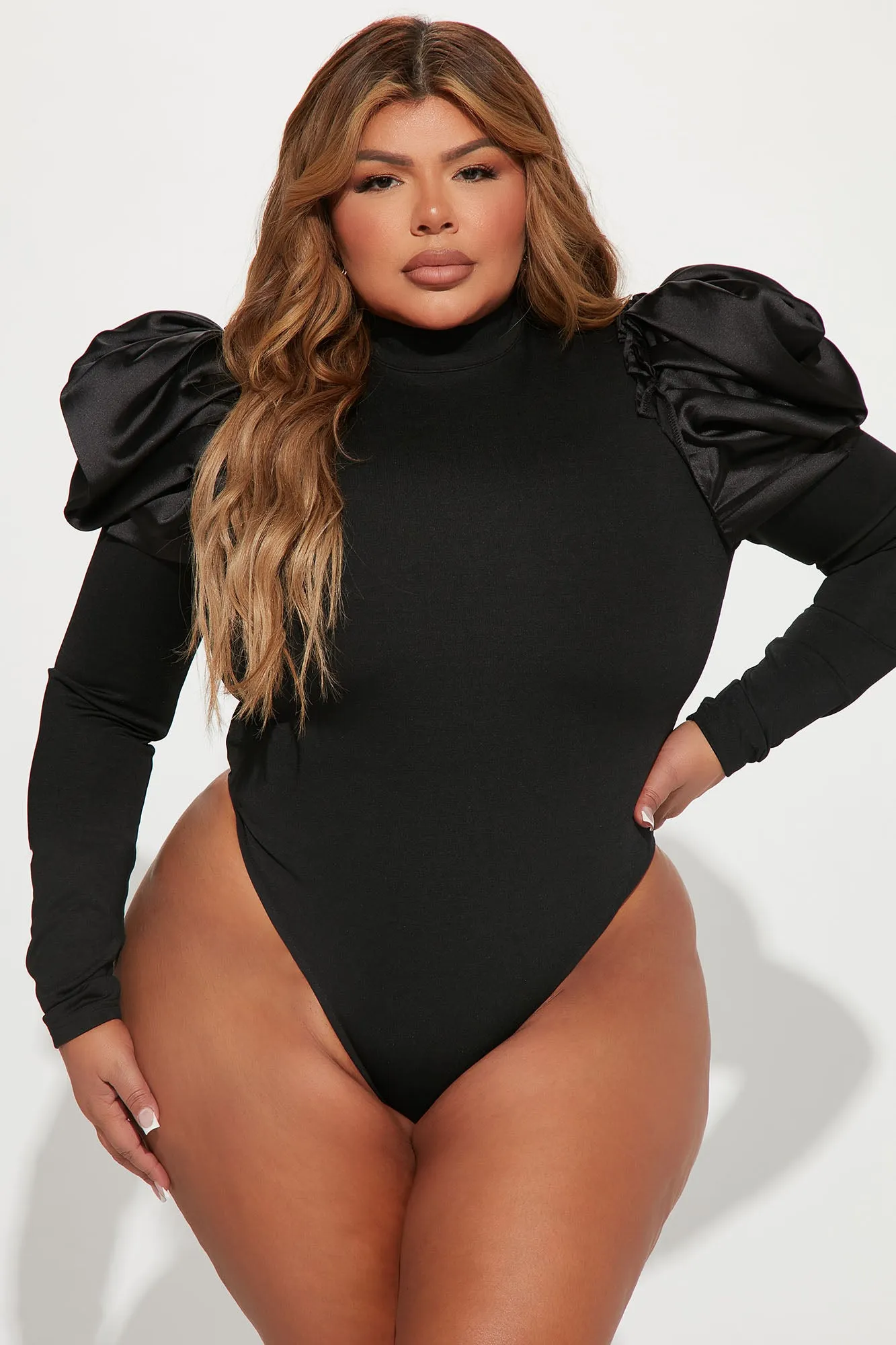 Abigail Puff Shoulder Bodysuit - Black