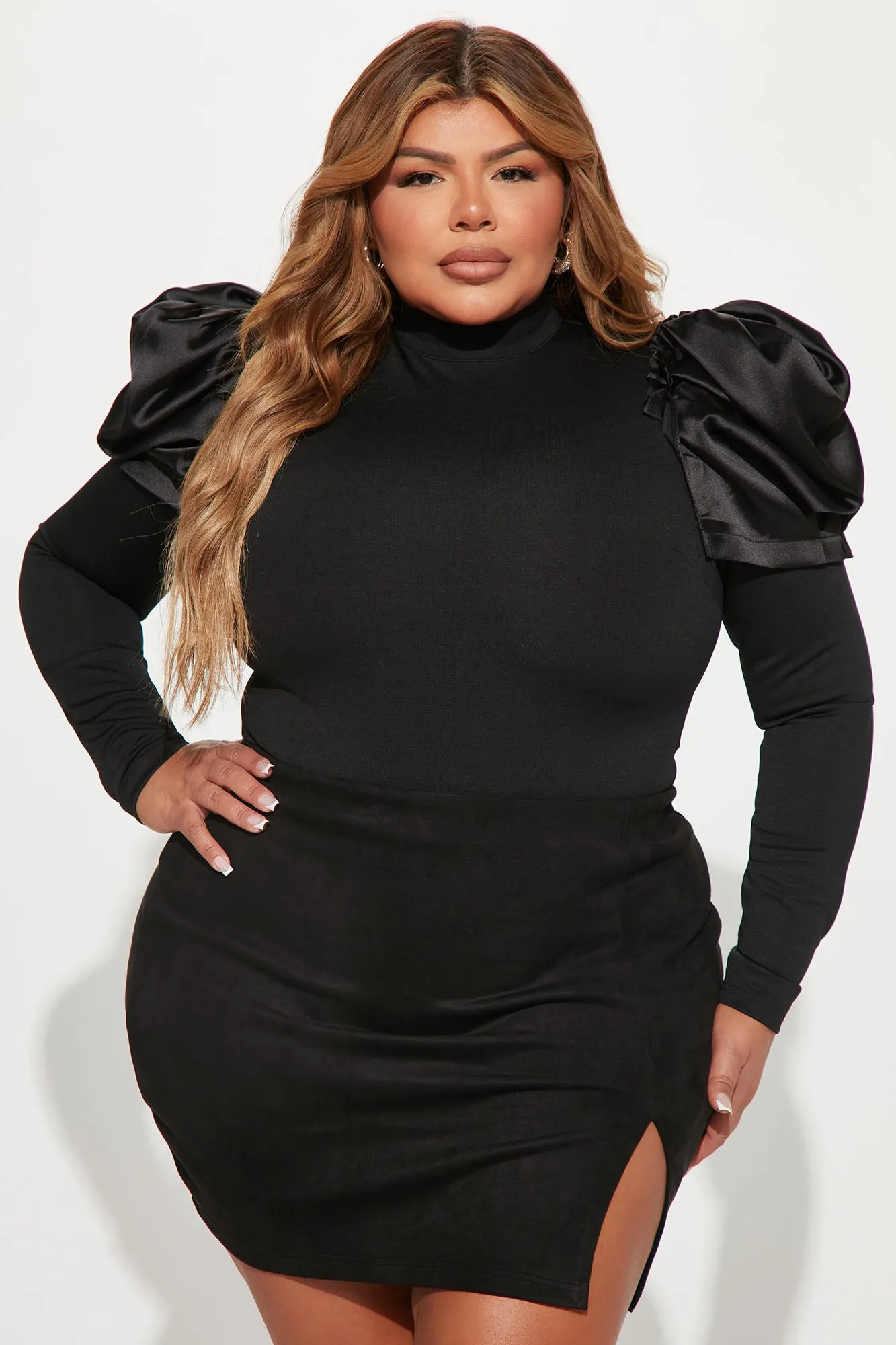 Abigail Puff Shoulder Bodysuit - Black