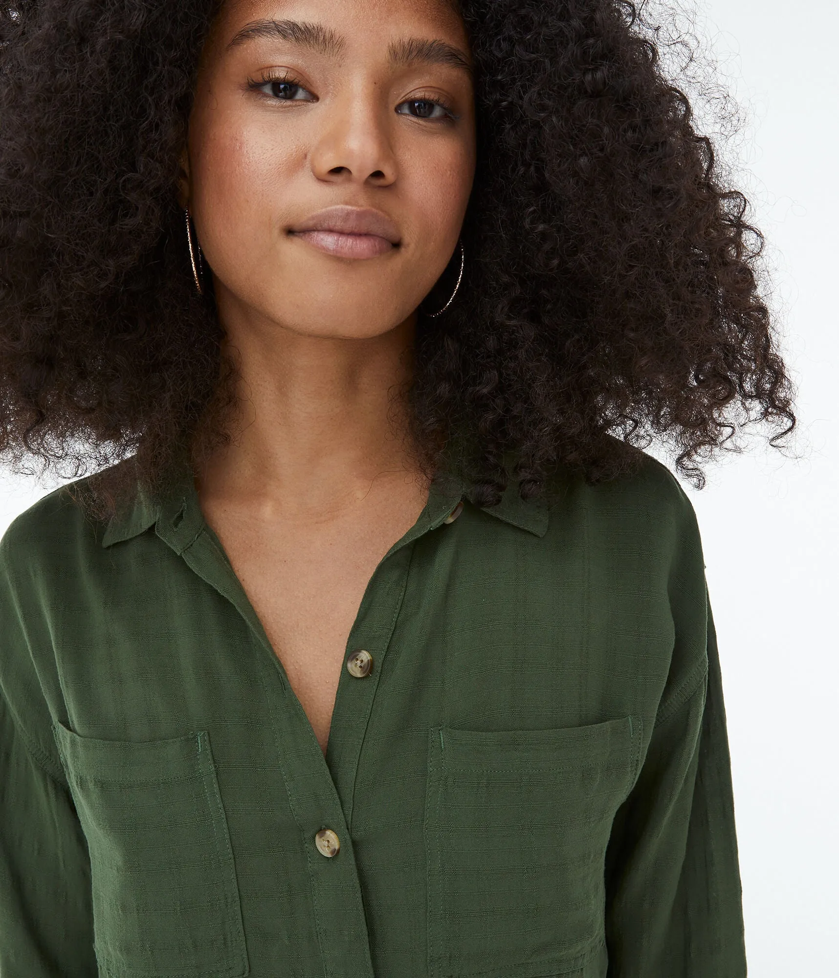 Aeropostale Long Sleeve Textured Button-Down Top