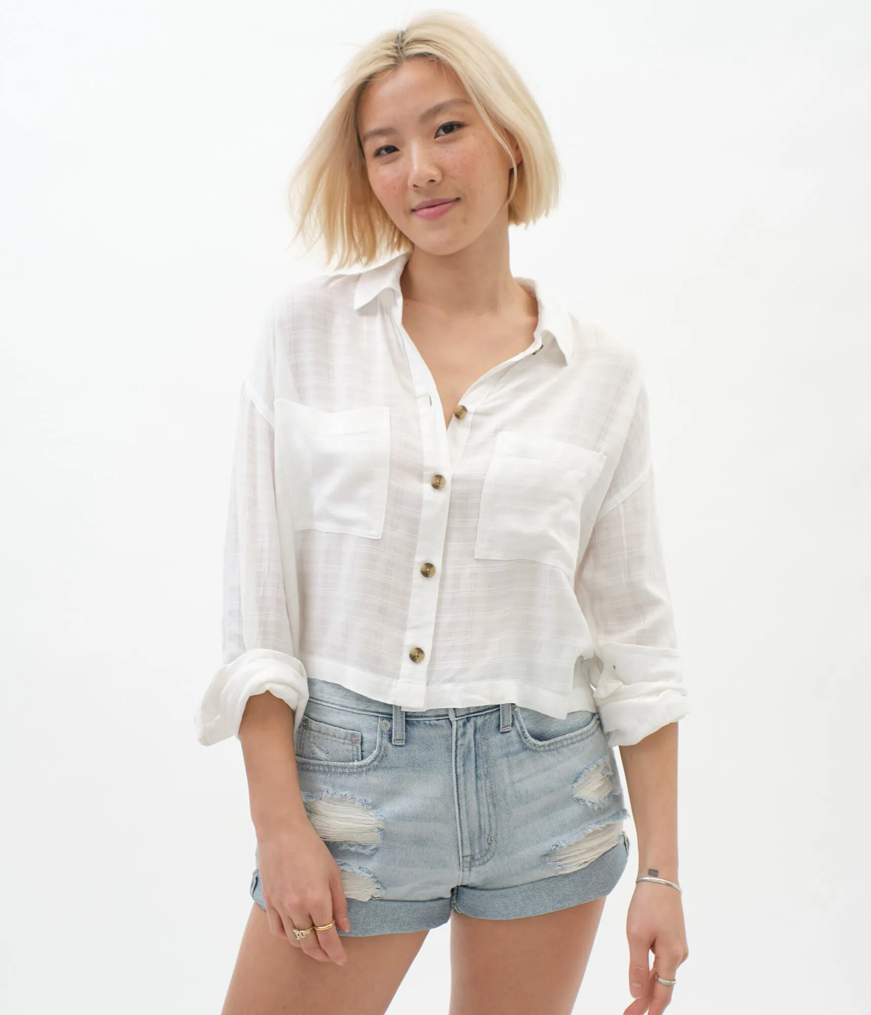 Aeropostale Long Sleeve Textured Button-Down Top