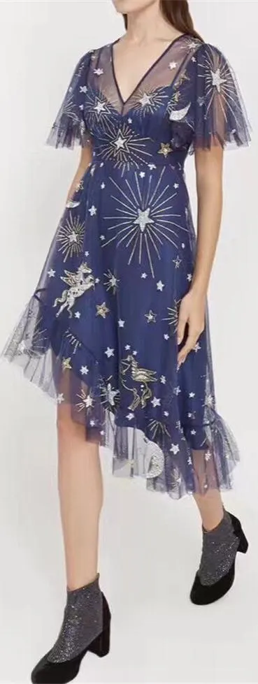 Asymmetrical Embroidered Tulle Dress