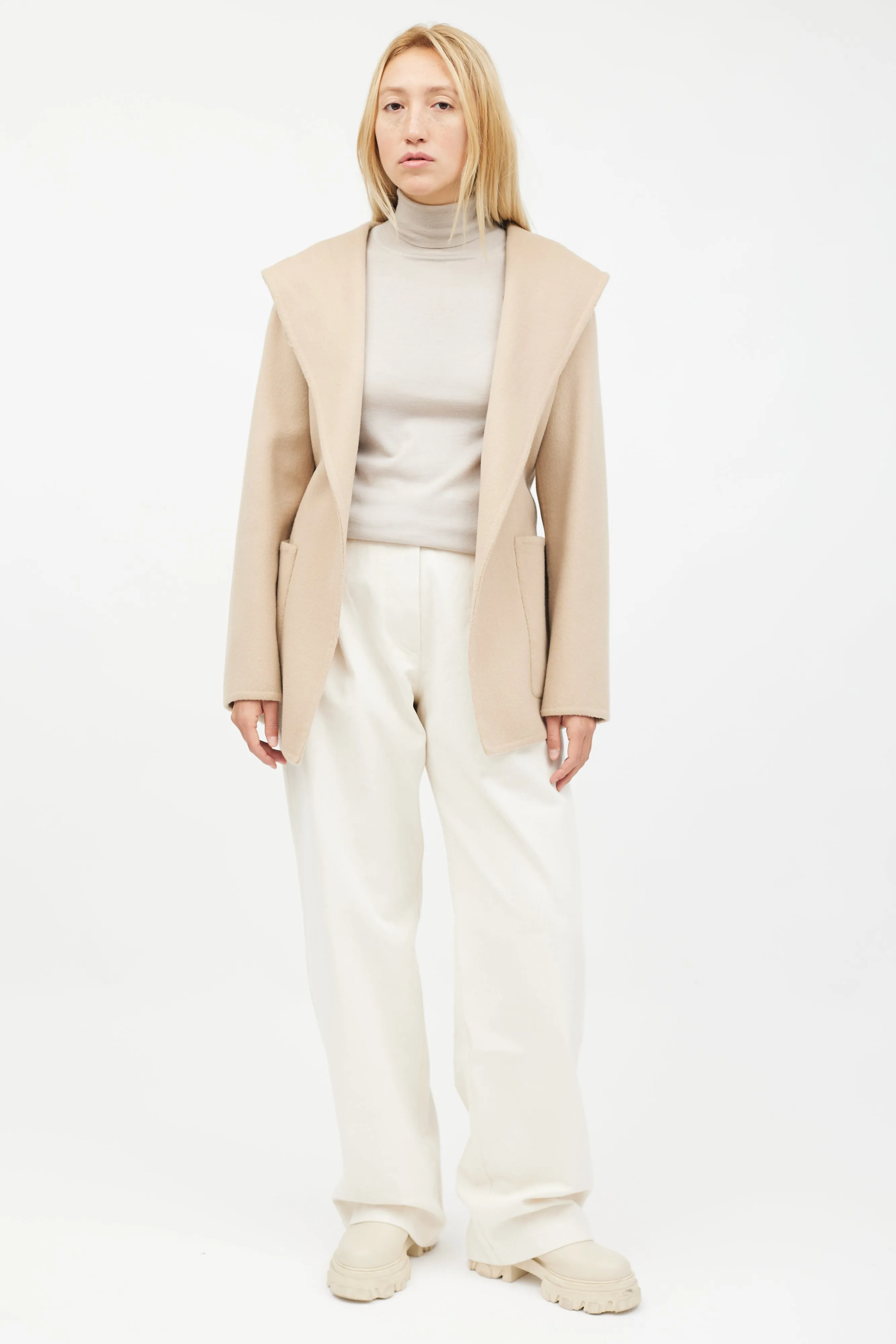 Beige Wool Belted Jacket