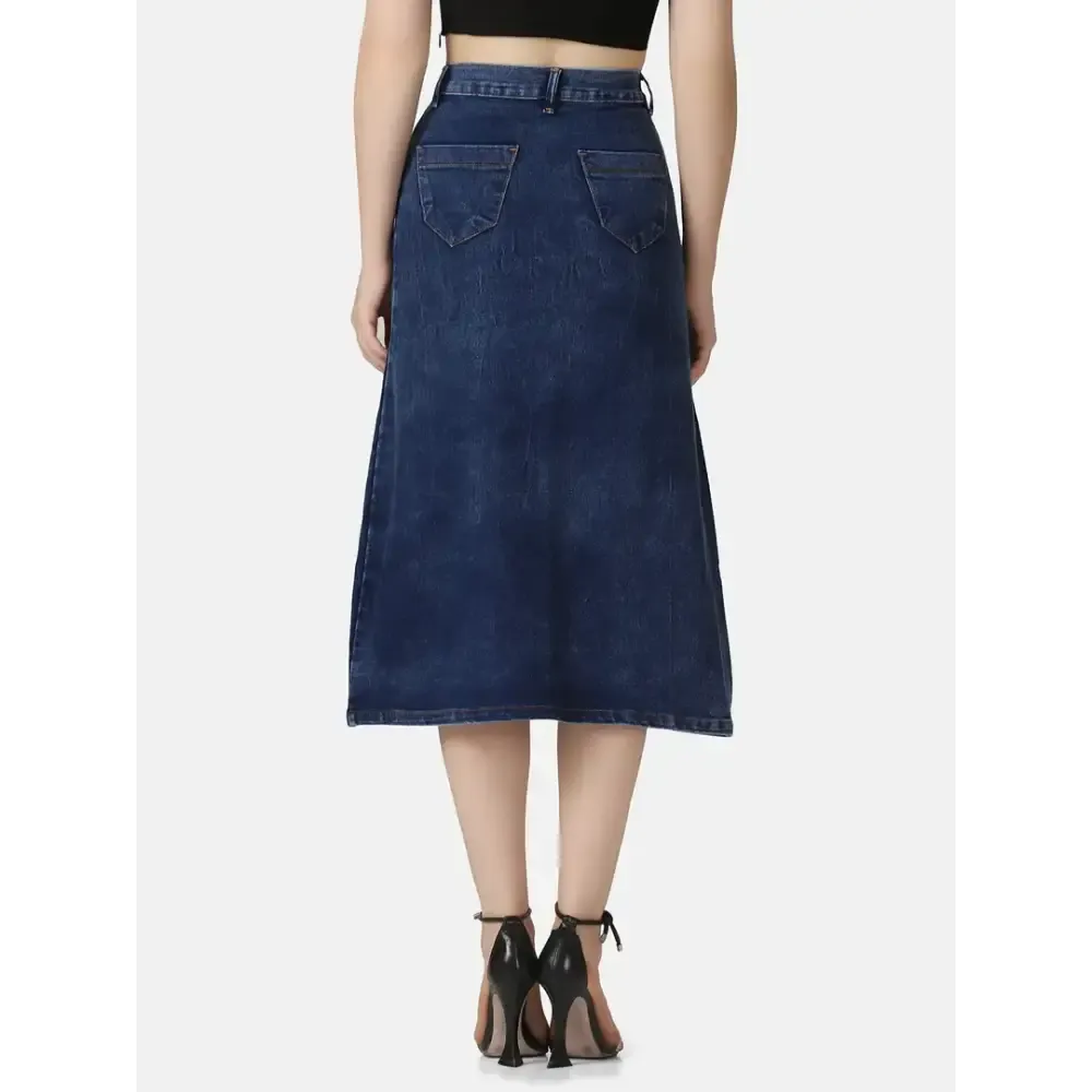 Blue A-Line Below Knee Women Denim Skirt