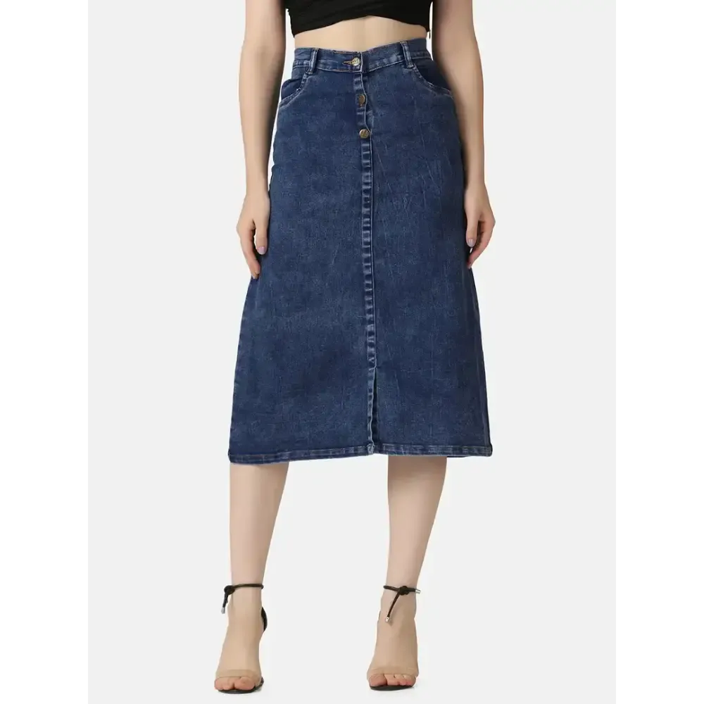 Blue A-Line Below Knee Women Denim Skirt