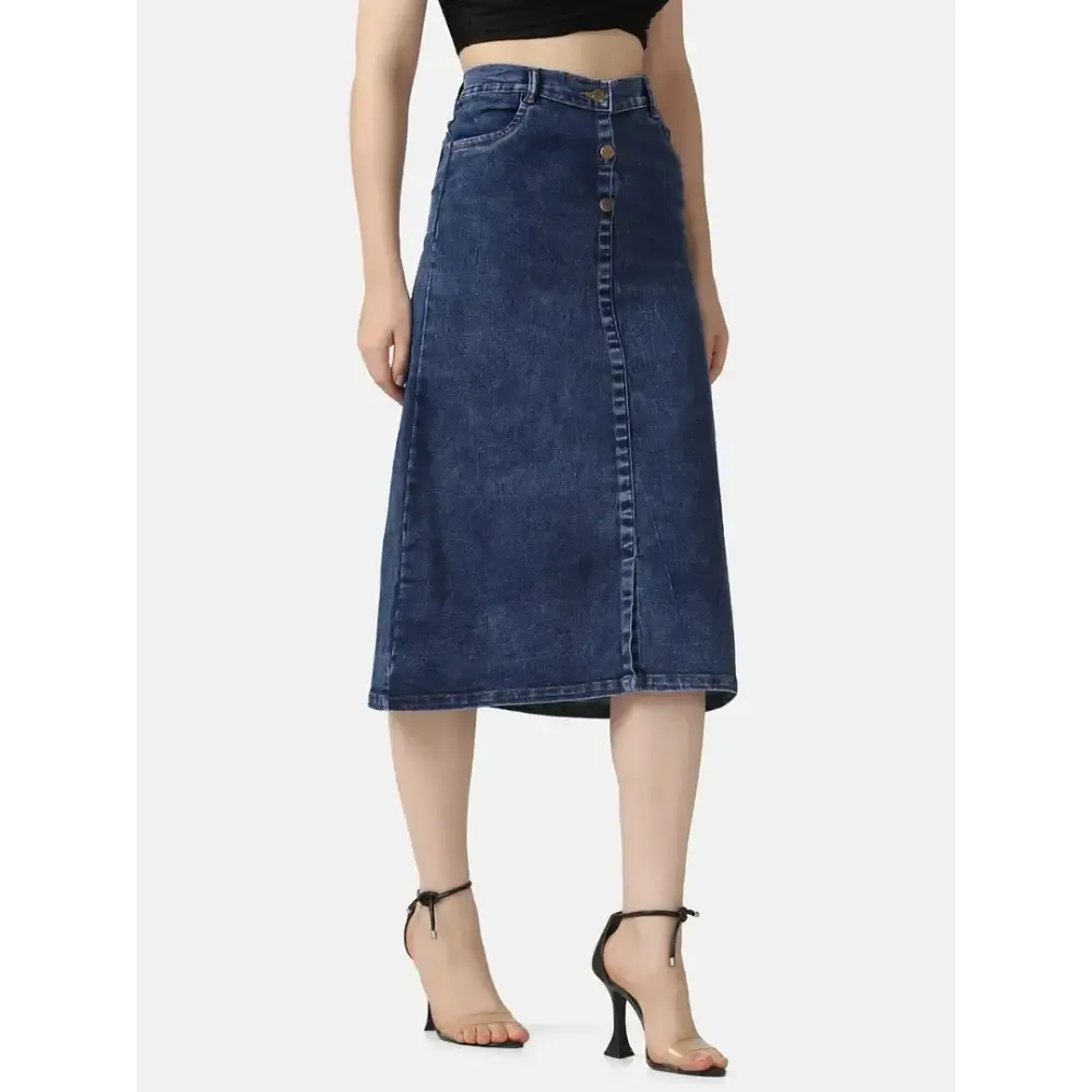 Blue A-Line Below Knee Women Denim Skirt