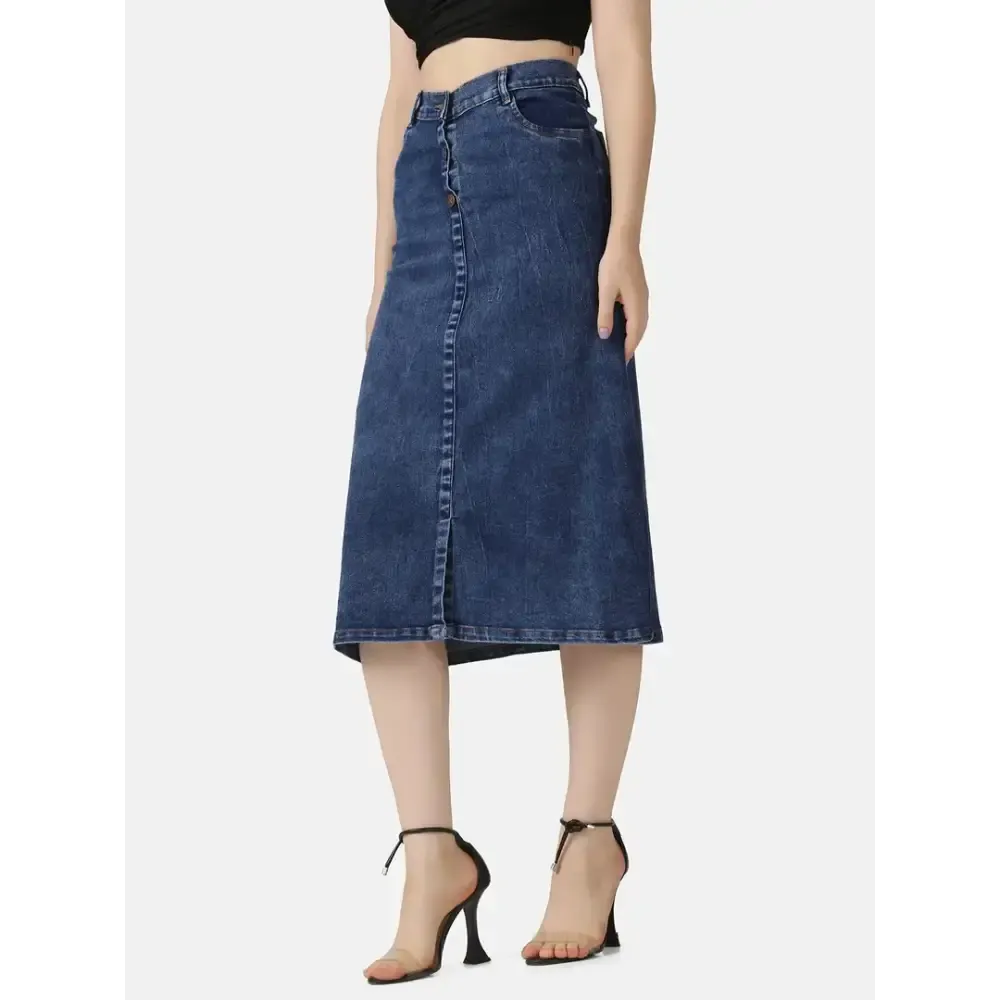 Blue A-Line Below Knee Women Denim Skirt
