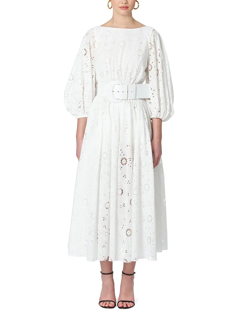 Carolina Herrera Shirred Puff Sleeve Midi Dress