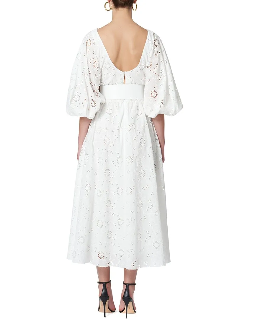 Carolina Herrera Shirred Puff Sleeve Midi Dress