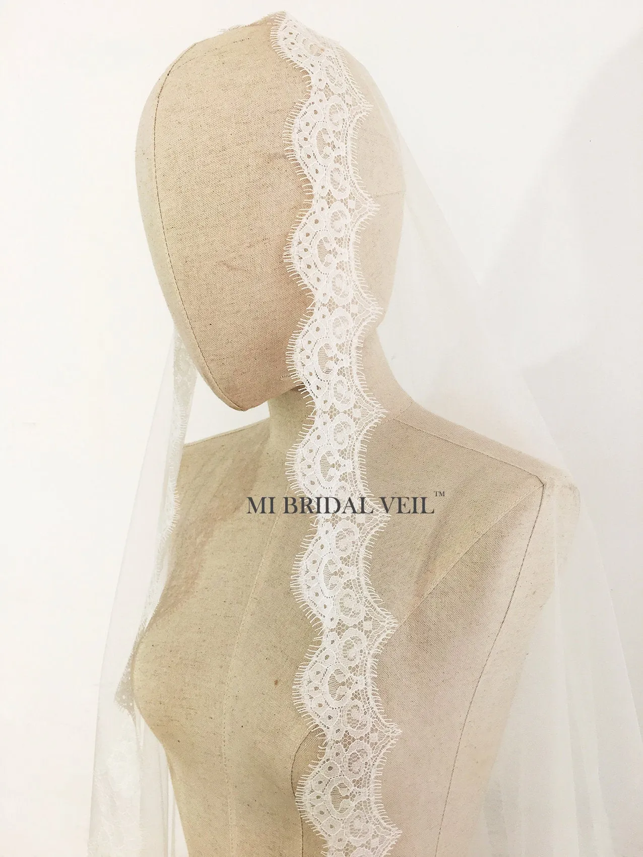 Cathedral Lace Wedding Veil with Blusher, Spanish Mantilla Lace Veil, Mi Bridal