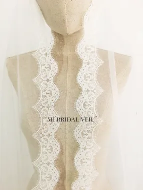 Cathedral Lace Wedding Veil with Blusher, Spanish Mantilla Lace Veil, Mi Bridal