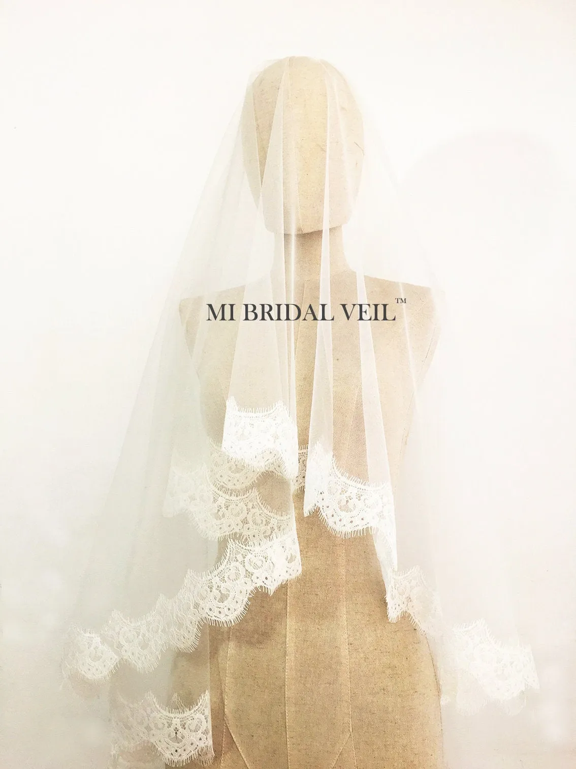 Cathedral Lace Wedding Veil with Blusher, Spanish Mantilla Lace Veil, Mi Bridal