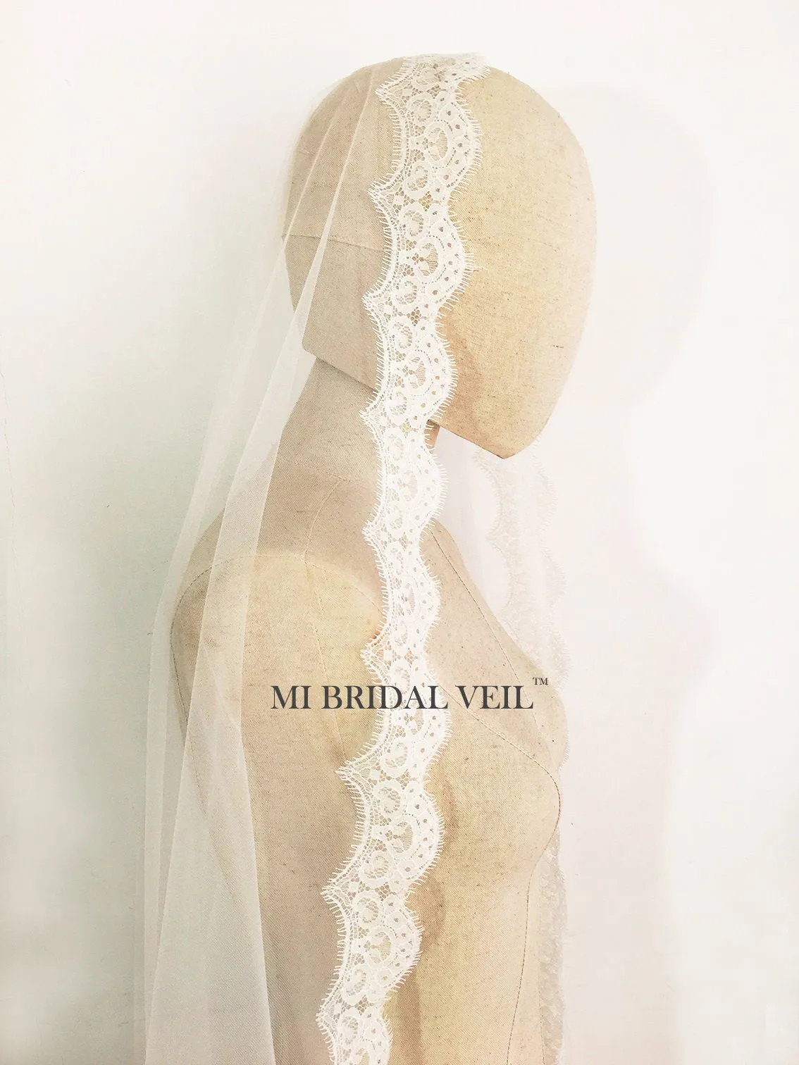 Cathedral Lace Wedding Veil with Blusher, Spanish Mantilla Lace Veil, Mi Bridal