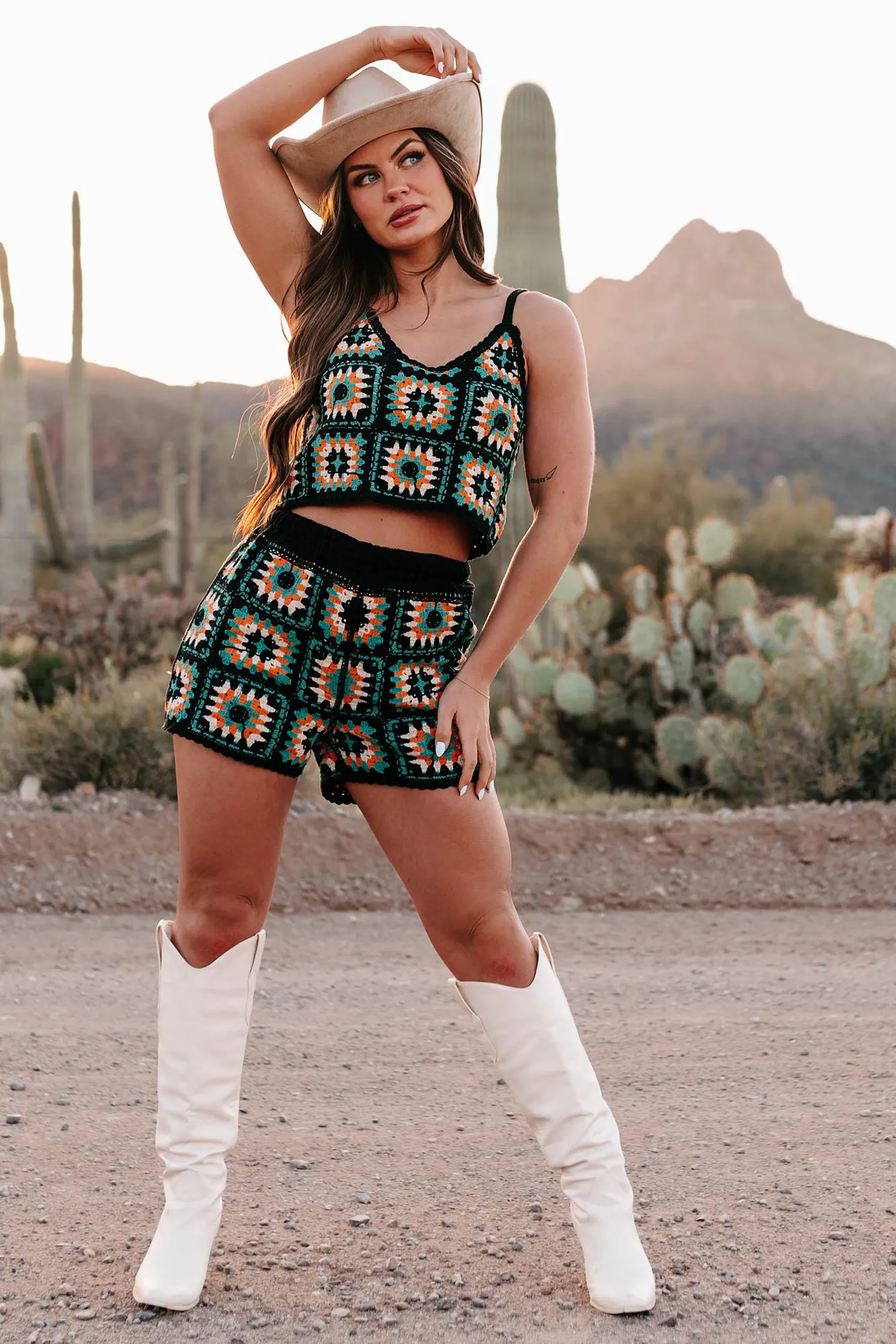 Coastal Dreams Crochet Knit Two-Piece Set (Black Mix)