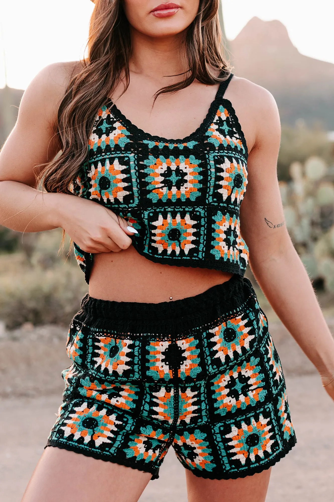 Coastal Dreams Crochet Knit Two-Piece Set (Black Mix)