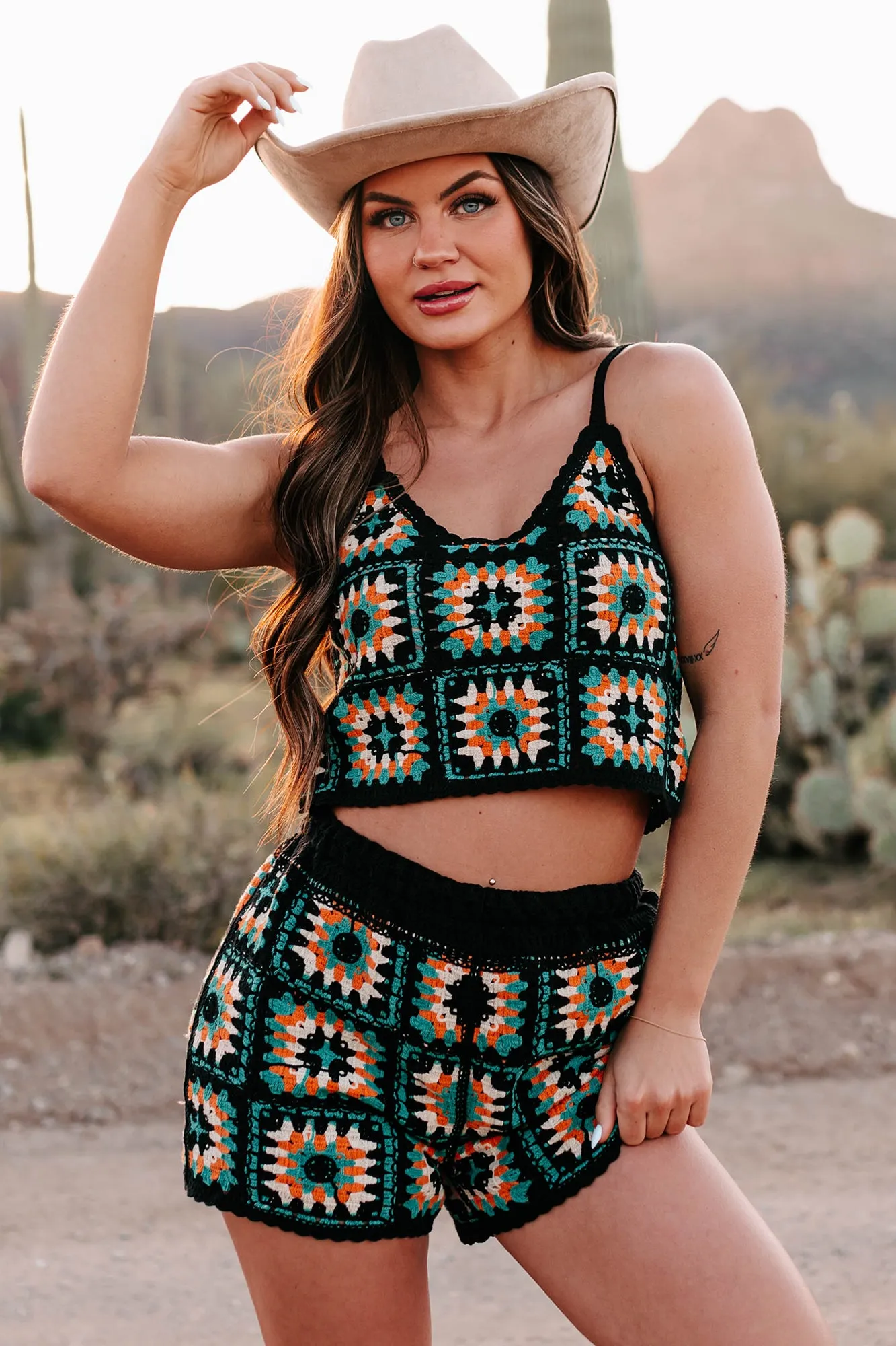 Coastal Dreams Crochet Knit Two-Piece Set (Black Mix)