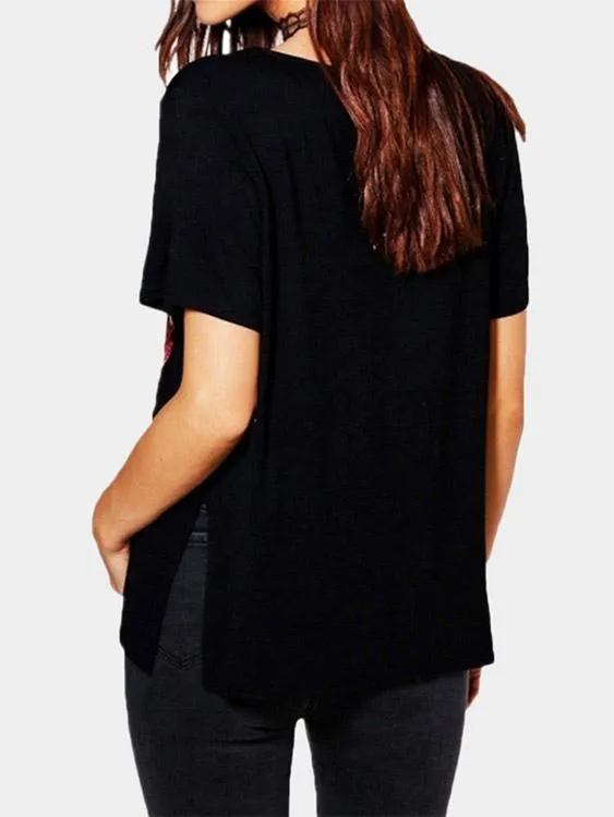 Custom Round Neck Floral Print Short Sleeve T-Shirt