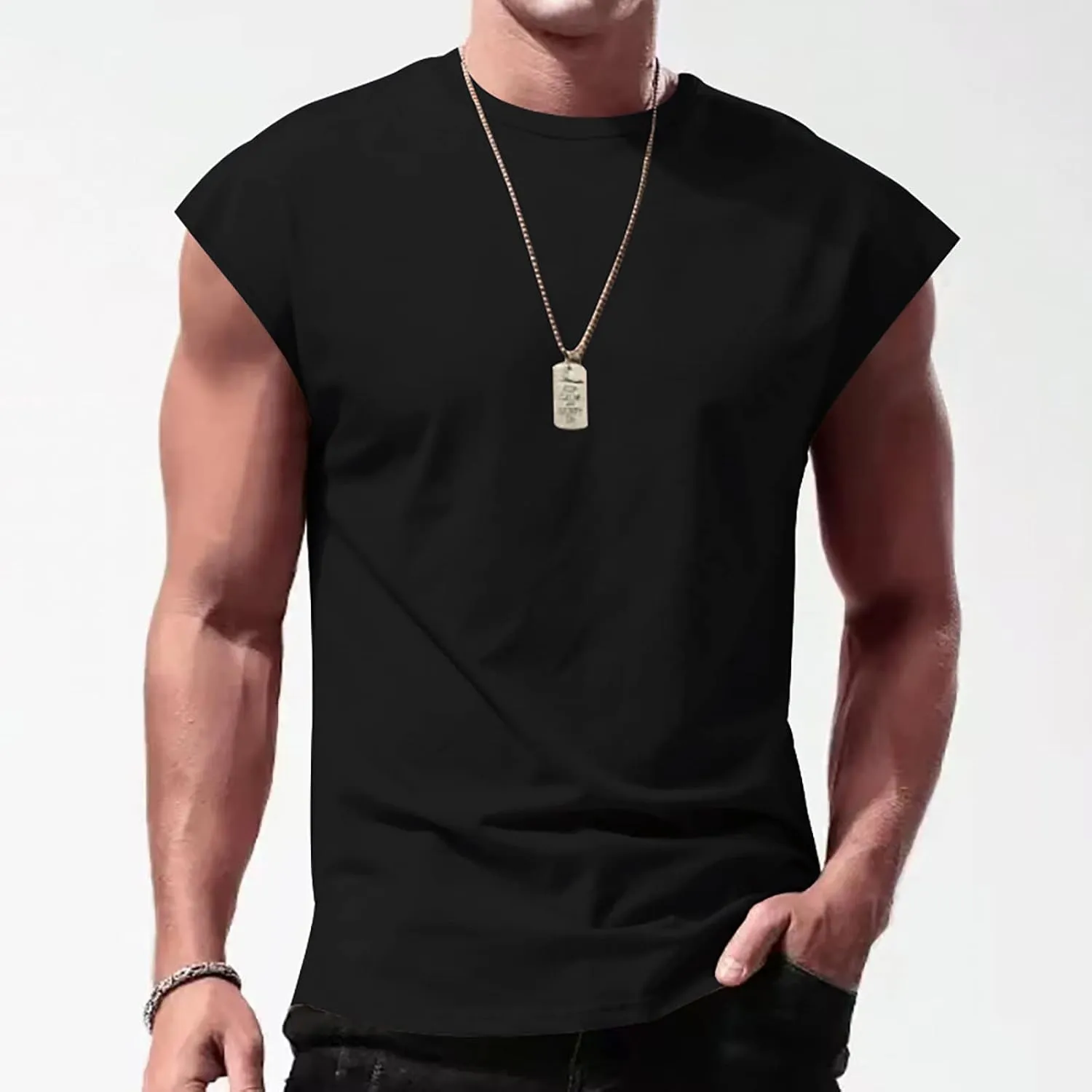Cut Off Workout Tank Tops for Men Cap Sleeve Loose Athletic Muscle T-Shirt Athletic Sleeveless Gym Running Sport Vest