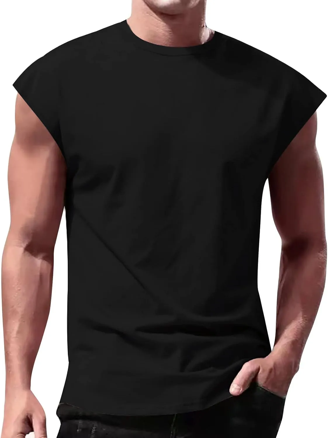 Cut Off Workout Tank Tops for Men Cap Sleeve Loose Athletic Muscle T-Shirt Athletic Sleeveless Gym Running Sport Vest