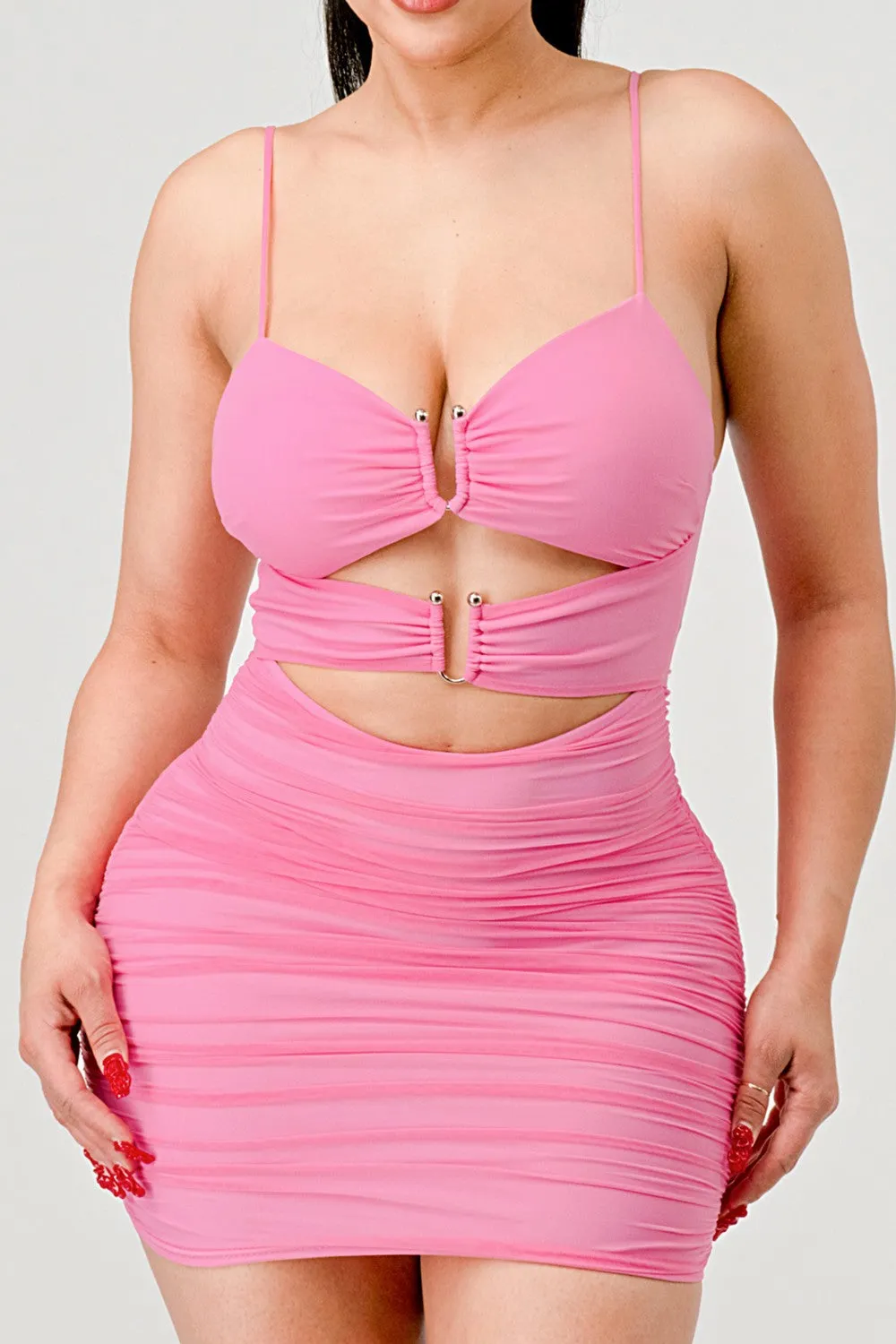 Cut Out Ring Detail Ruched Dress