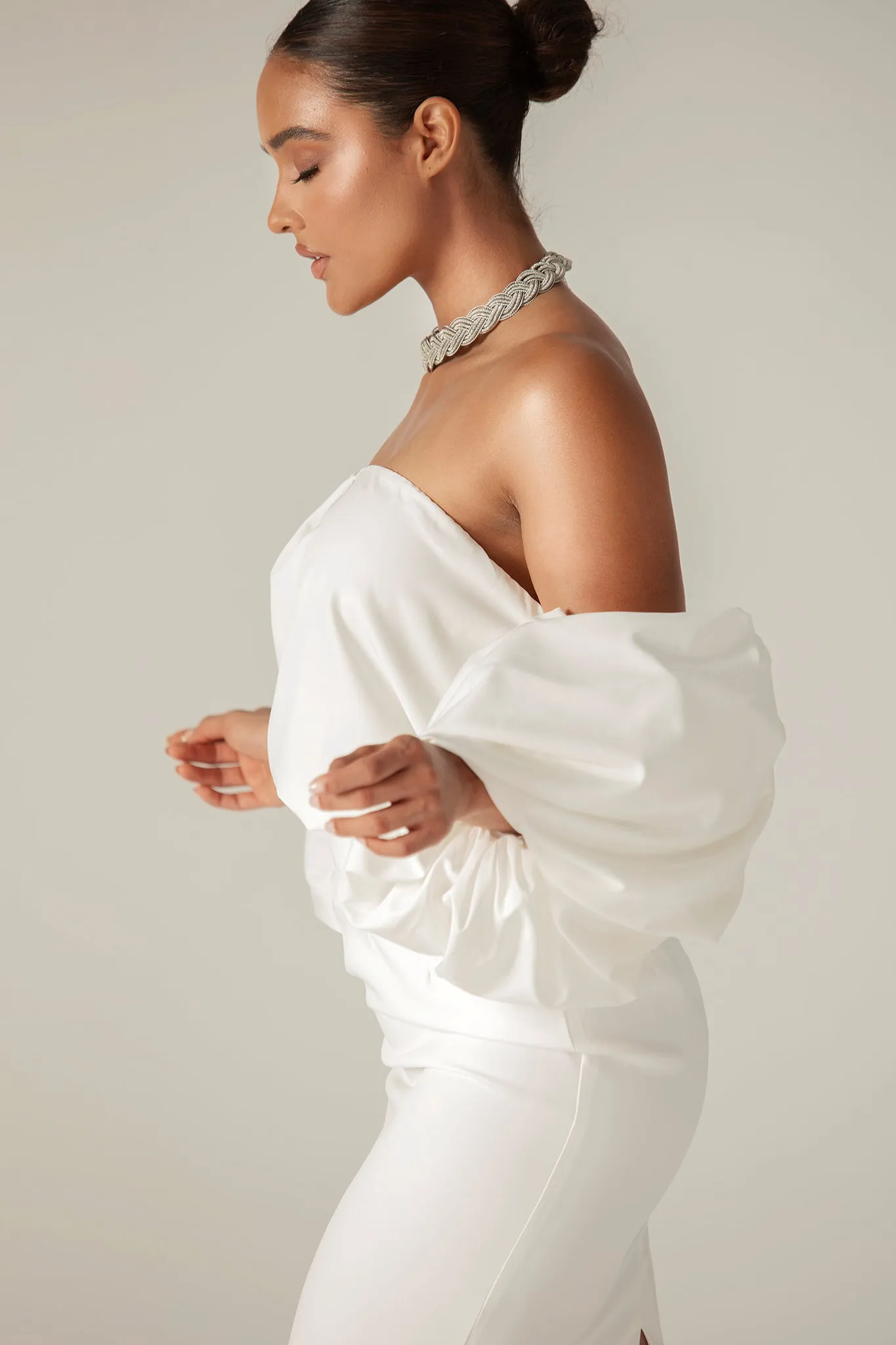 Damaris Off Shoulder Puff Sleeve Top (Off White)