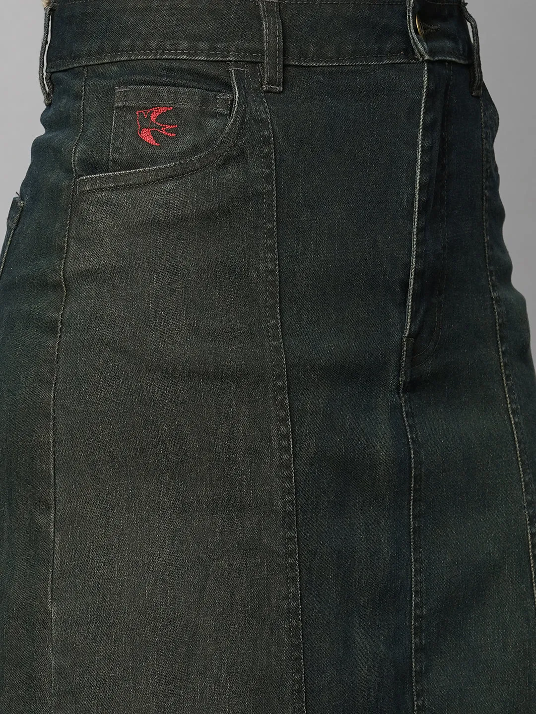 DIRTY WASH DENIM PANELLED FIT N FLARE SKIRT