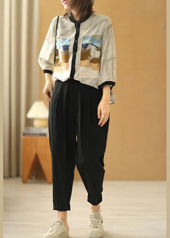 Fitted Black Casual Pockets Harem Fall Pants
