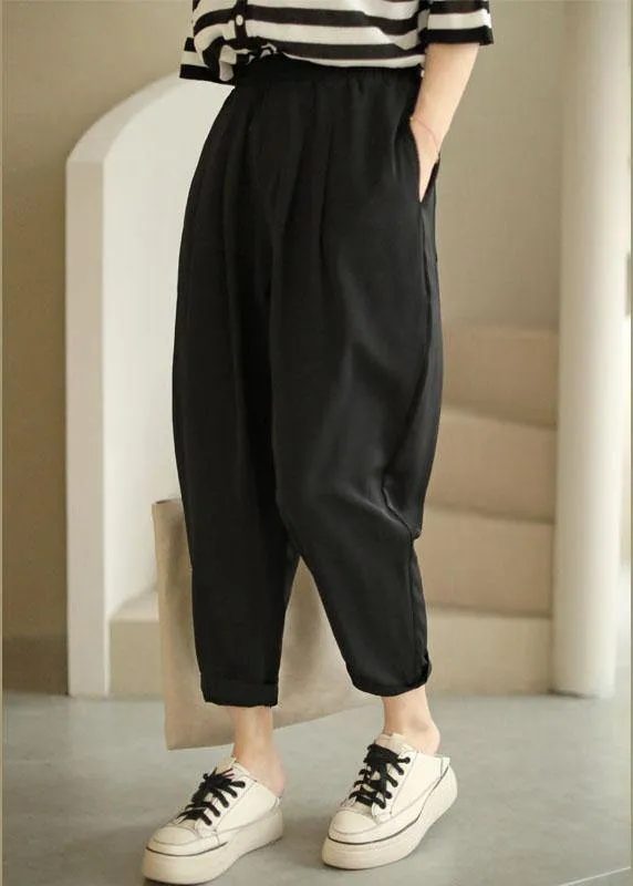 Fitted Black Casual Pockets Harem Fall Pants