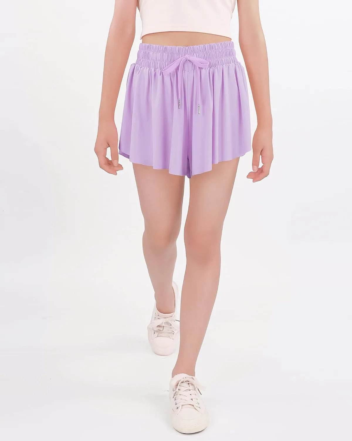 Girls Butterfly Shorts Flowy Shorts with Pocket 2-in-1 Dance Athletic Shorts for Girl 7-14 Years