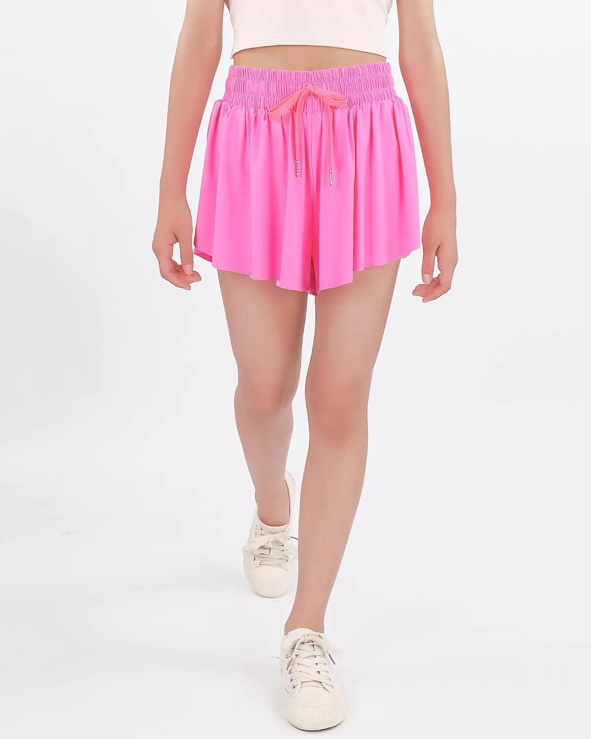 Girls Butterfly Shorts Flowy Shorts with Pocket 2-in-1 Dance Athletic Shorts for Girl 7-14 Years