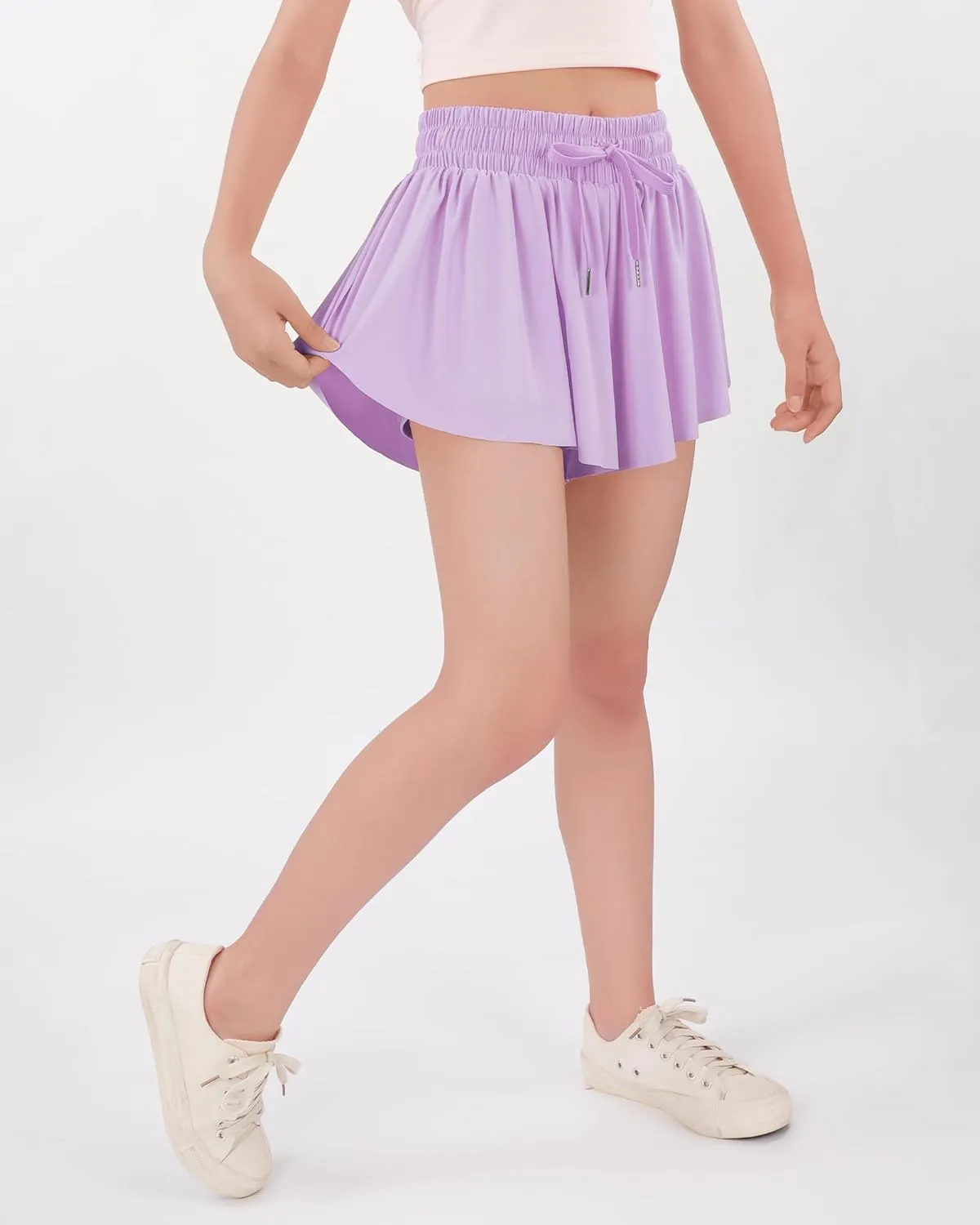 Girls Butterfly Shorts Flowy Shorts with Pocket 2-in-1 Dance Athletic Shorts for Girl 7-14 Years
