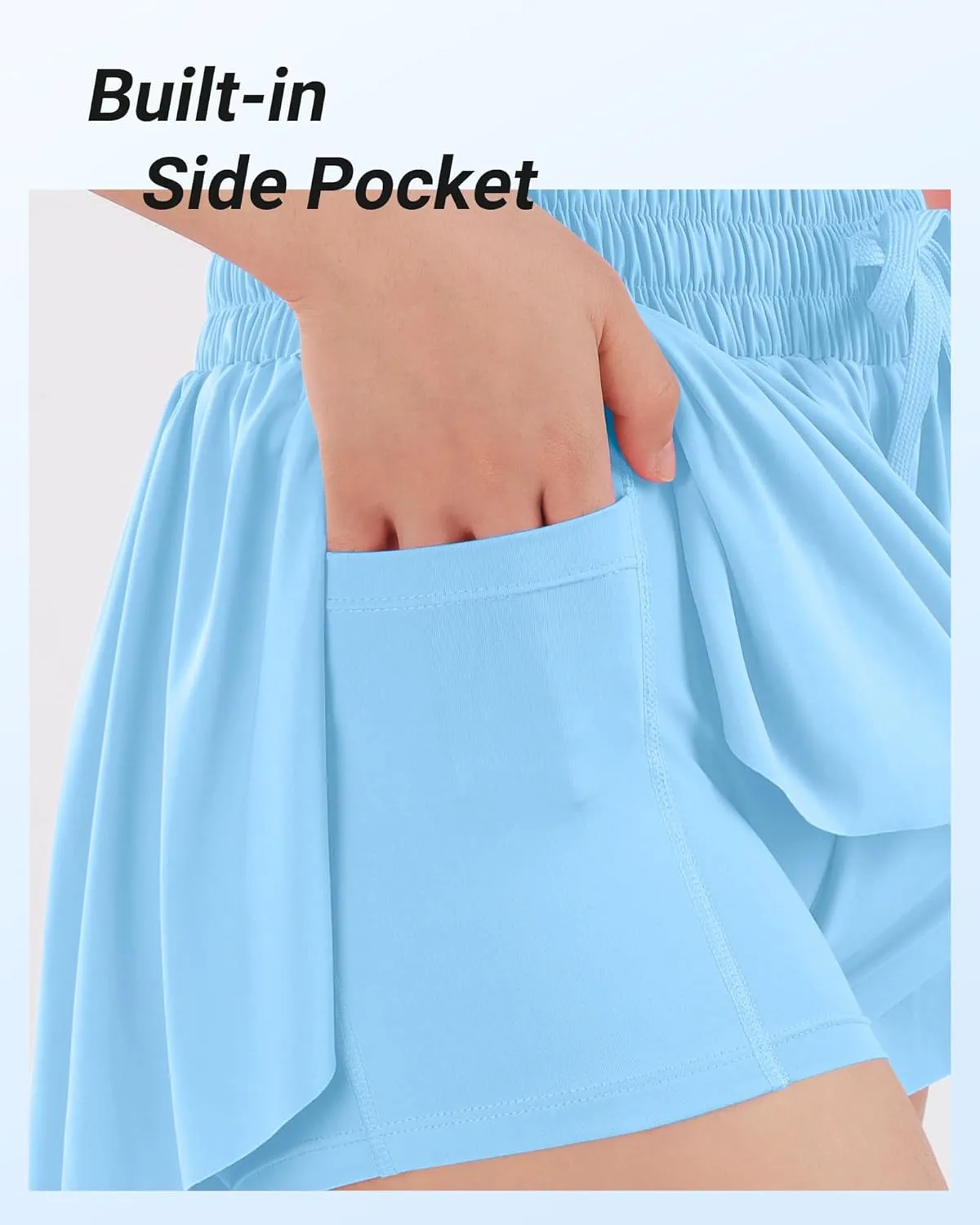 Girls Butterfly Shorts Flowy Shorts with Pocket 2-in-1 Dance Athletic Shorts for Girl 7-14 Years