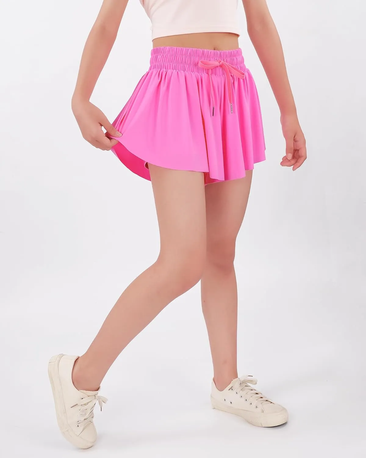 Girls Butterfly Shorts Flowy Shorts with Pocket 2-in-1 Dance Athletic Shorts for Girl 7-14 Years
