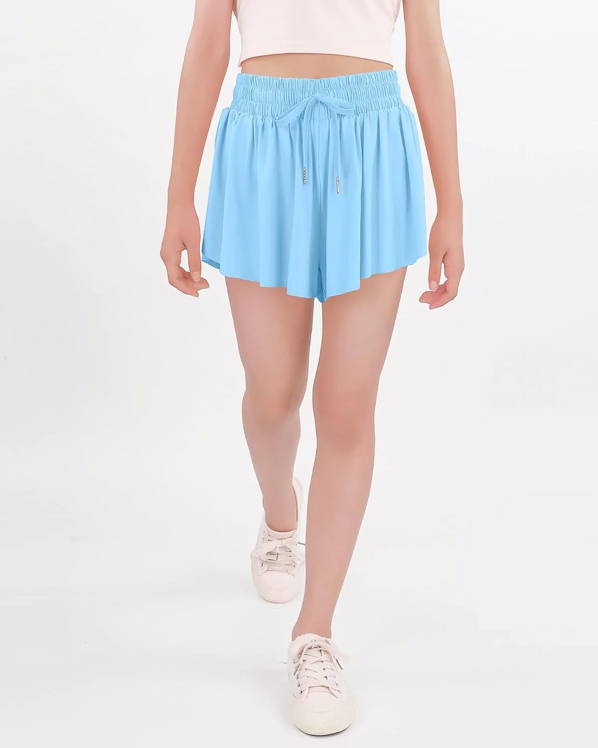 Girls Butterfly Shorts Flowy Shorts with Pocket 2-in-1 Dance Athletic Shorts for Girl 7-14 Years