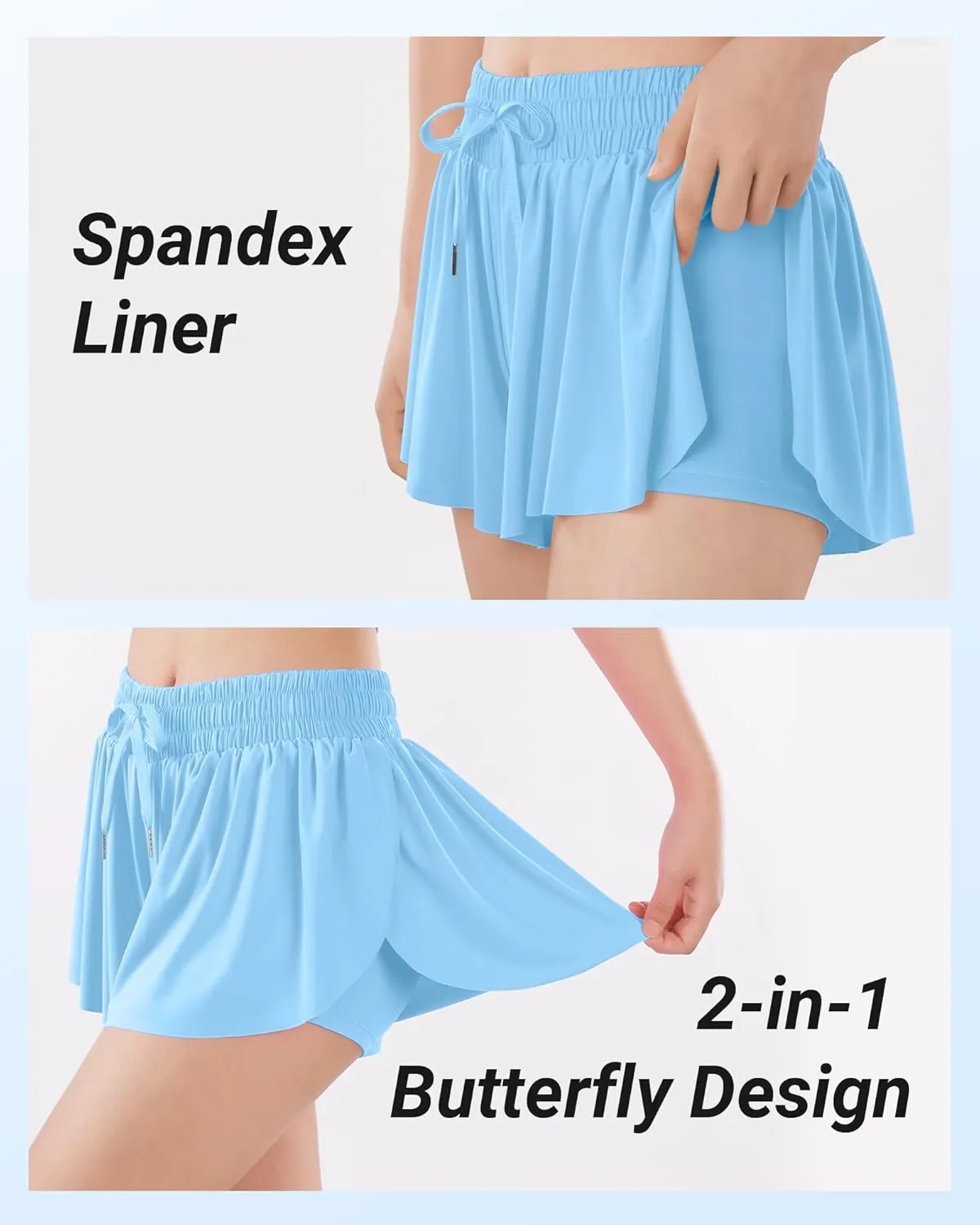 Girls Butterfly Shorts Flowy Shorts with Pocket 2-in-1 Dance Athletic Shorts for Girl 7-14 Years
