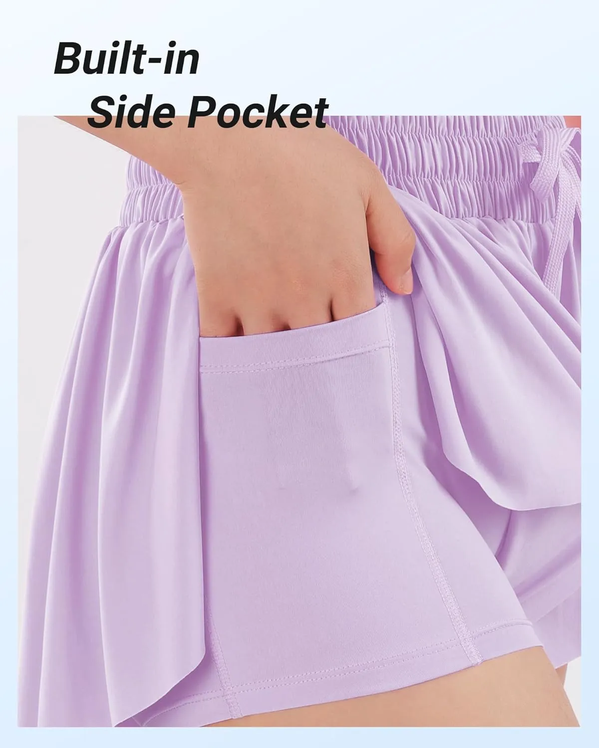 Girls Butterfly Shorts Flowy Shorts with Pocket 2-in-1 Dance Athletic Shorts for Girl 7-14 Years