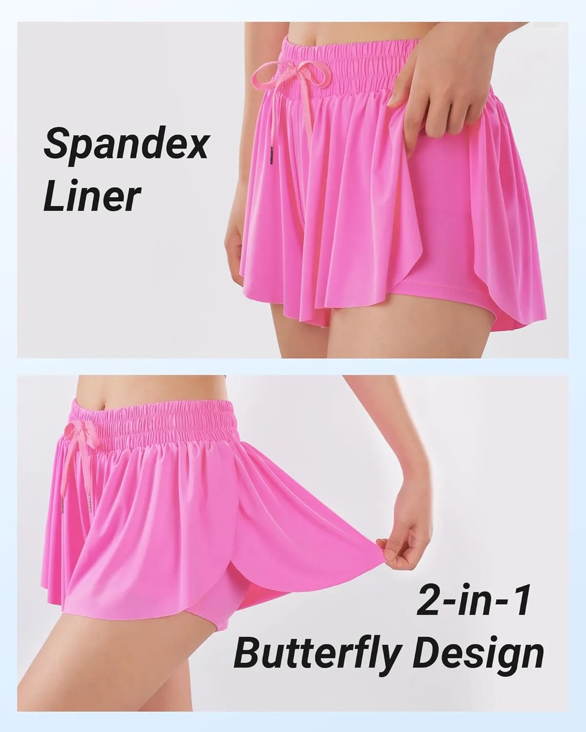 Girls Butterfly Shorts Flowy Shorts with Pocket 2-in-1 Dance Athletic Shorts for Girl 7-14 Years